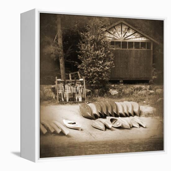 Sepia Lake Canoe House-Suzanne Foschino-Framed Stretched Canvas