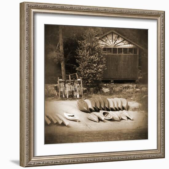 Sepia Lake Canoe House-Suzanne Foschino-Framed Photo