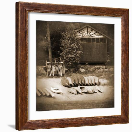 Sepia Lake Canoe House-Suzanne Foschino-Framed Photo