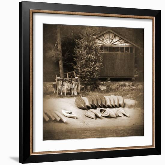 Sepia Lake Canoe House-Suzanne Foschino-Framed Photo