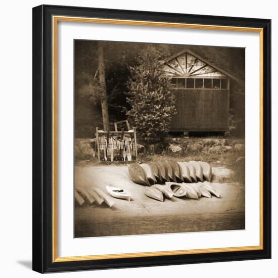 Sepia Lake Canoe House-Suzanne Foschino-Framed Photo