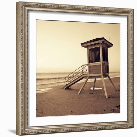Sepia Life Guard Tower I-Jairo Rodriguez-Framed Photographic Print