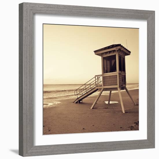 Sepia Life Guard Tower I-Jairo Rodriguez-Framed Photographic Print