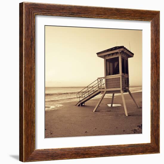 Sepia Life Guard Tower I-Jairo Rodriguez-Framed Photographic Print