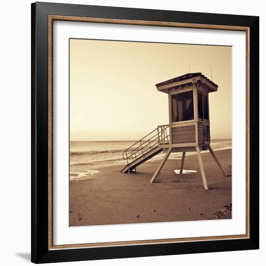 Sepia Life Guard Tower I-Jairo Rodriguez-Framed Photographic Print