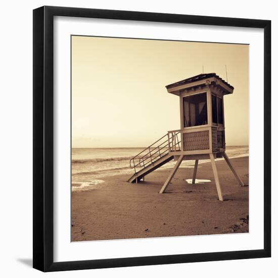 Sepia Life Guard Tower I-Jairo Rodriguez-Framed Photographic Print