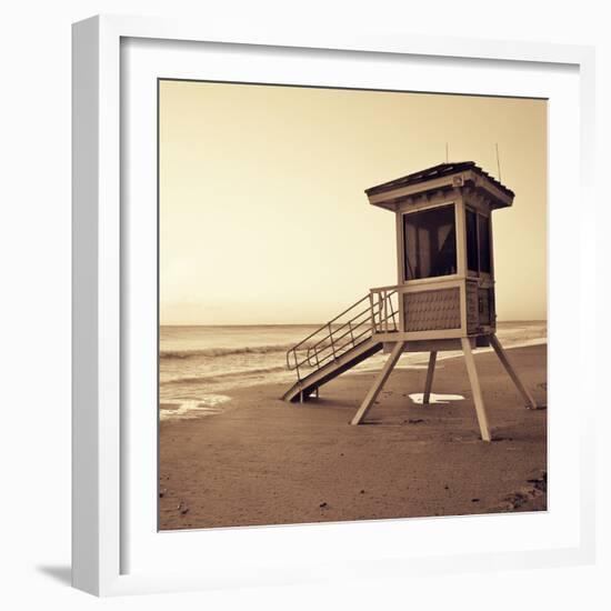 Sepia Life Guard Tower I-Jairo Rodriguez-Framed Photographic Print