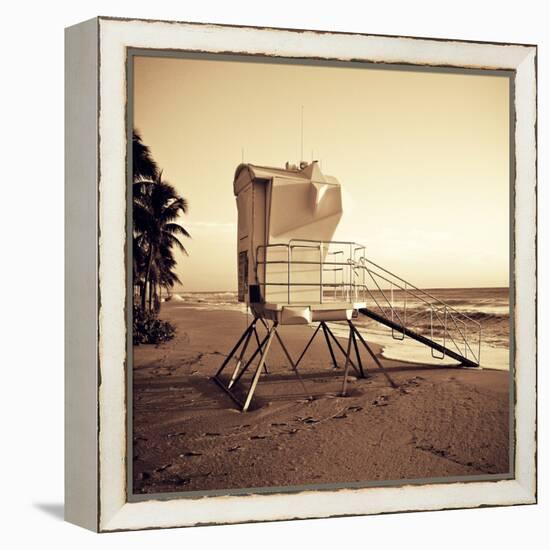 Sepia Life Guard Tower II-Jairo Rodriguez-Framed Stretched Canvas