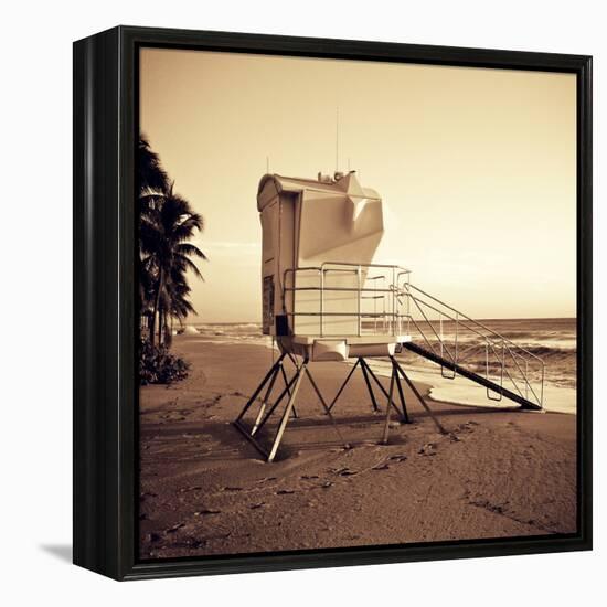 Sepia Life Guard Tower II-Jairo Rodriguez-Framed Stretched Canvas