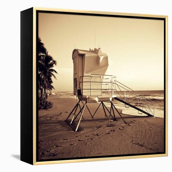 Sepia Life Guard Tower II-Jairo Rodriguez-Framed Stretched Canvas