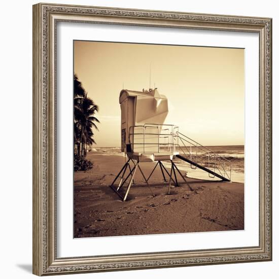 Sepia Life Guard Tower II-Jairo Rodriguez-Framed Photographic Print
