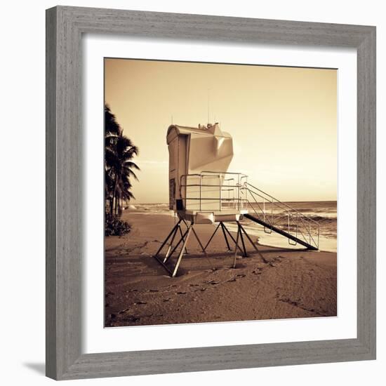 Sepia Life Guard Tower II-Jairo Rodriguez-Framed Photographic Print