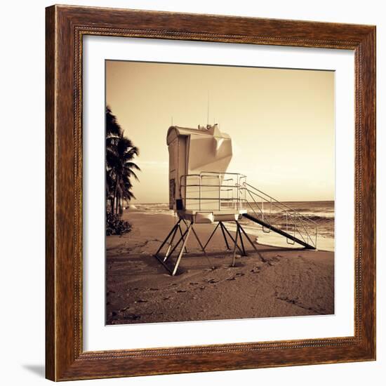 Sepia Life Guard Tower II-Jairo Rodriguez-Framed Photographic Print