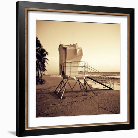 Sepia Life Guard Tower II-Jairo Rodriguez-Framed Photographic Print