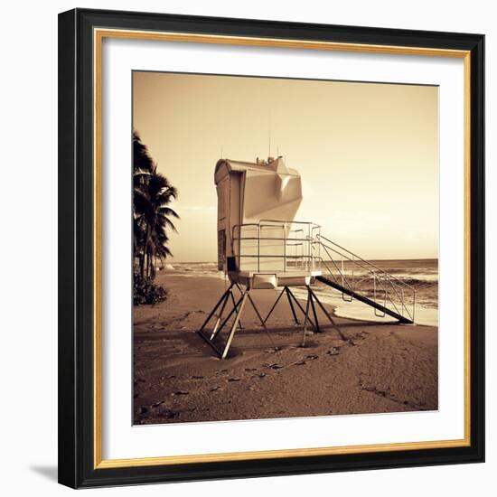 Sepia Life Guard Tower II-Jairo Rodriguez-Framed Photographic Print