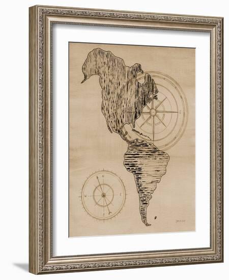 Sepia Map of Americas-Yvette St. Amant-Framed Art Print