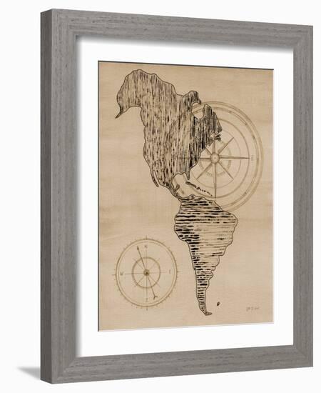 Sepia Map of Americas-Yvette St. Amant-Framed Art Print