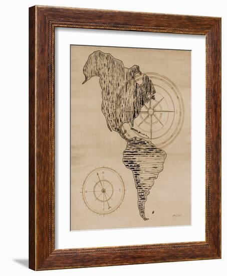 Sepia Map of Americas-Yvette St. Amant-Framed Art Print