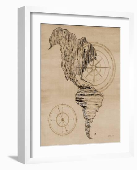 Sepia Map of Americas-Yvette St. Amant-Framed Art Print