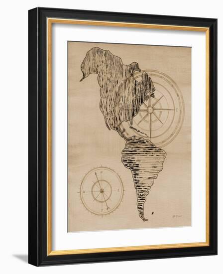 Sepia Map of Americas-Yvette St. Amant-Framed Art Print