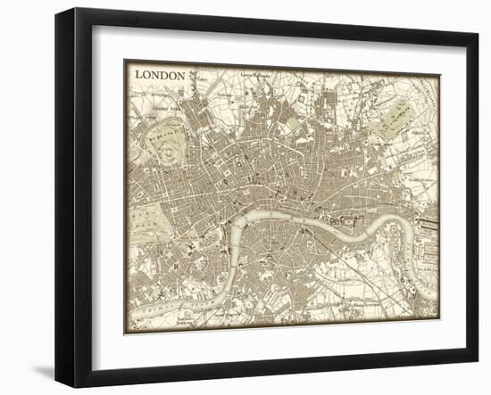 Sepia Map of London-Vision Studio-Framed Art Print