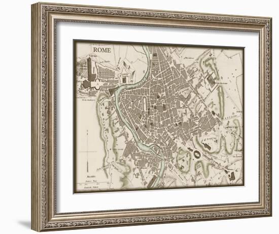 Sepia Map of Rome-null-Framed Art Print