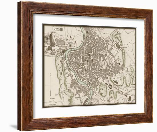 Sepia Map of Rome-null-Framed Art Print