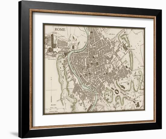 Sepia Map of Rome-null-Framed Art Print