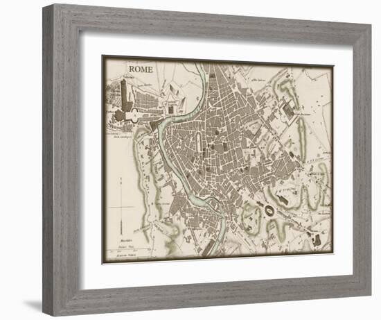 Sepia Map of Rome-null-Framed Art Print