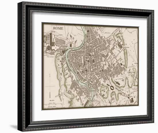 Sepia Map of Rome-null-Framed Art Print