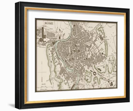 Sepia Map of Rome-null-Framed Art Print