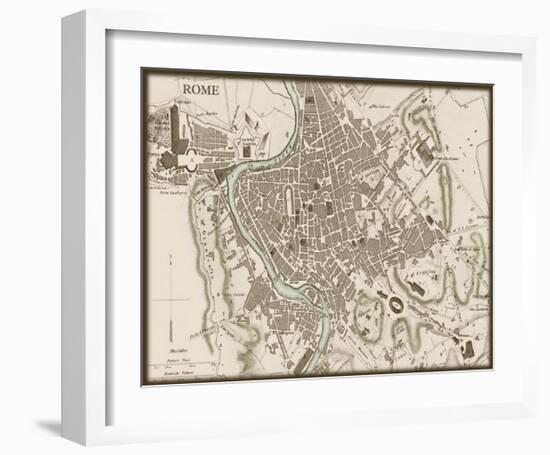 Sepia Map of Rome-null-Framed Art Print