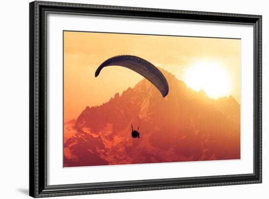 Sepia Paraglide Silhouette over Alps Peaks-Pavel Burchenko-Framed Photographic Print