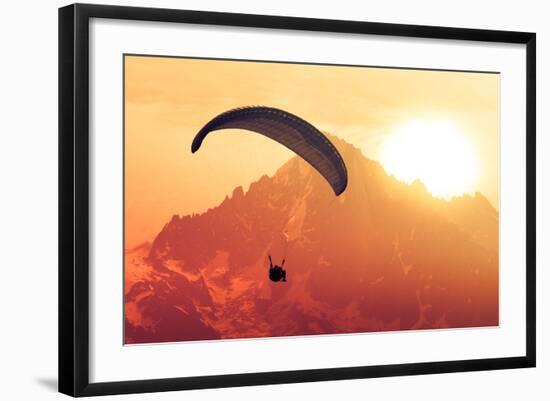 Sepia Paraglide Silhouette over Alps Peaks-Pavel Burchenko-Framed Photographic Print
