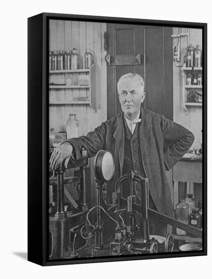 Sepia Print of Inventor Thomas Edison in His Laboratory-null-Framed Premier Image Canvas