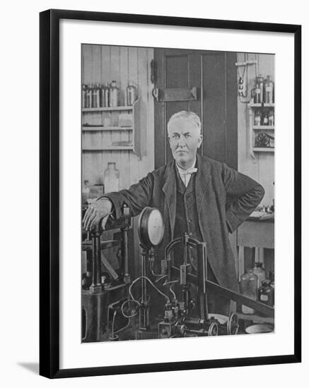 Sepia Print of Inventor Thomas Edison in His Laboratory-null-Framed Premium Photographic Print