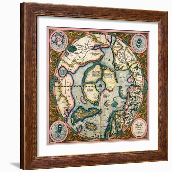 Septentrionalium Terrarum Descriptio, Map of the Arctic, 1595-Gerardus Mercator-Framed Giclee Print