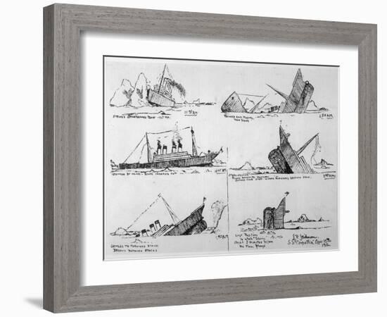 Sequence of Illustrations Showing the Sinking of the Titanic-null-Framed Art Print
