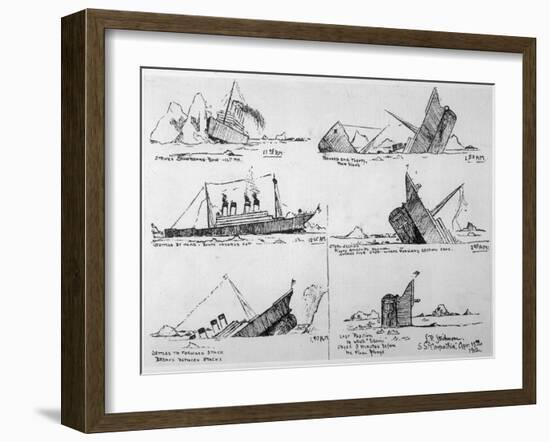 Sequence of Illustrations Showing the Sinking of the Titanic-null-Framed Art Print