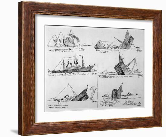 Sequence of Illustrations Showing the Sinking of the Titanic-null-Framed Art Print