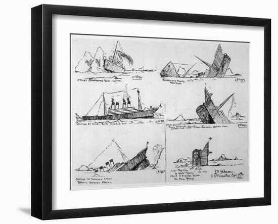 Sequence of Illustrations Showing the Sinking of the Titanic-null-Framed Art Print