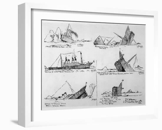 Sequence of Illustrations Showing the Sinking of the Titanic-null-Framed Art Print