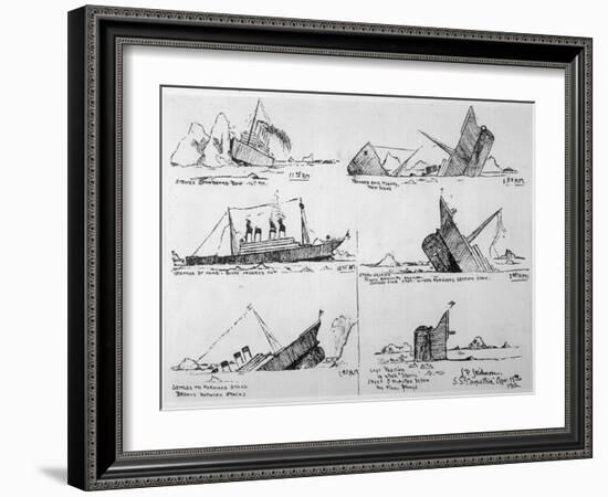 Sequence of Illustrations Showing the Sinking of the Titanic-null-Framed Art Print