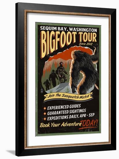 Sequim Bay, Washington - Bigfoot Tours - Vintage Sign-Lantern Press-Framed Art Print