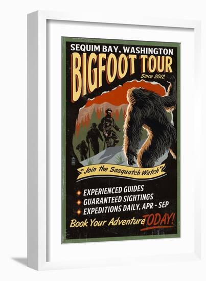 Sequim Bay, Washington - Bigfoot Tours - Vintage Sign-Lantern Press-Framed Art Print