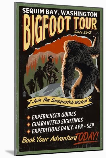 Sequim Bay, Washington - Bigfoot Tours - Vintage Sign-Lantern Press-Mounted Art Print