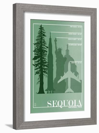 Sequoia National Park - Redwood Relative Sizes-Lantern Press-Framed Art Print