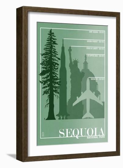 Sequoia National Park - Redwood Relative Sizes-Lantern Press-Framed Art Print