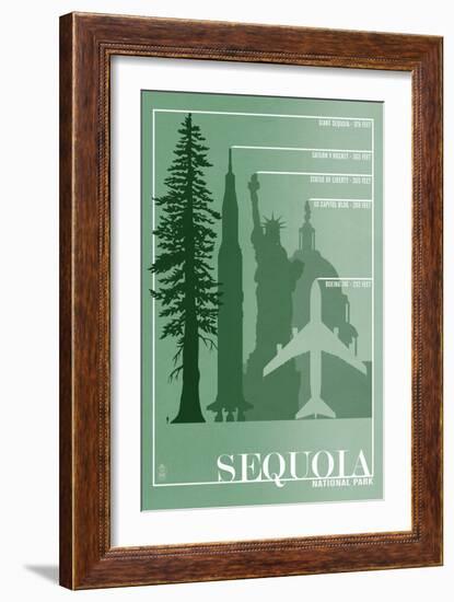 Sequoia National Park - Redwood Relative Sizes-Lantern Press-Framed Art Print