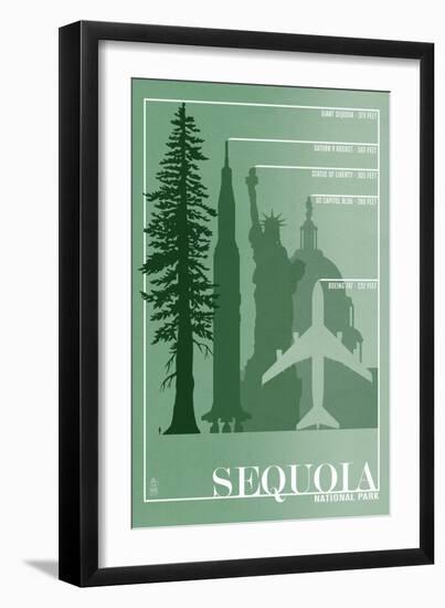 Sequoia National Park - Redwood Relative Sizes-Lantern Press-Framed Art Print